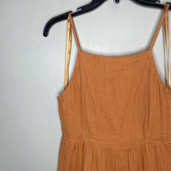LOUNA Mini Dress Womens Medium Orange Tiered Shift Strappy Open Back Cotton - Picture 4 of 13